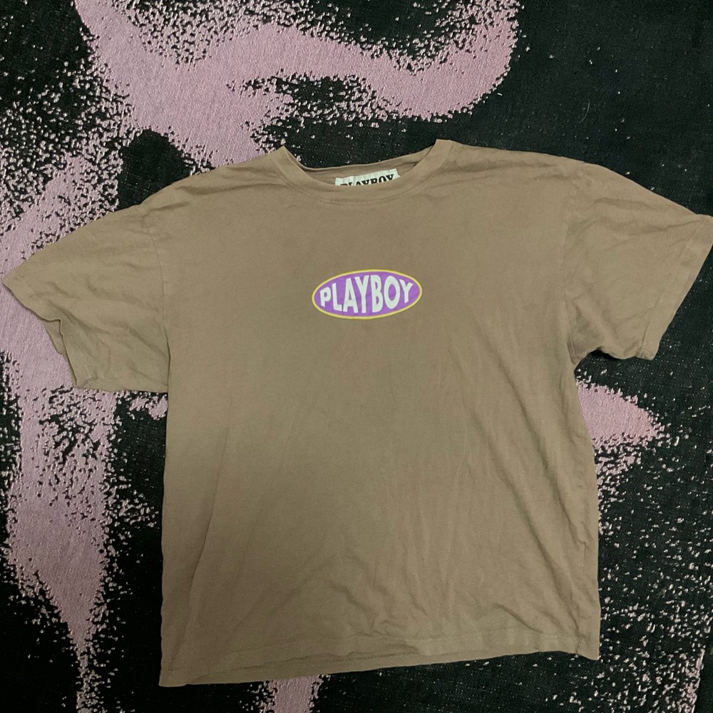PLAYBOY Brown Tee with Purple Logo
